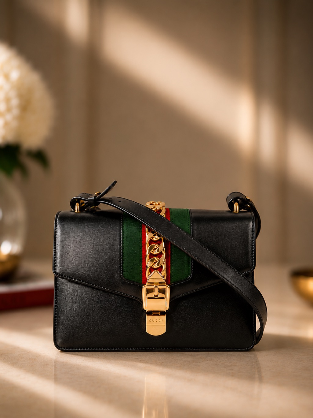 Gucci Black Sylvie Leather Shoulder Bag | Sherry Line | Full Inclusion